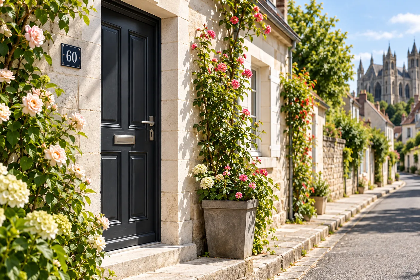 Porte d'entrée refermée sur une maison en pierre d'une commune de l'Oise